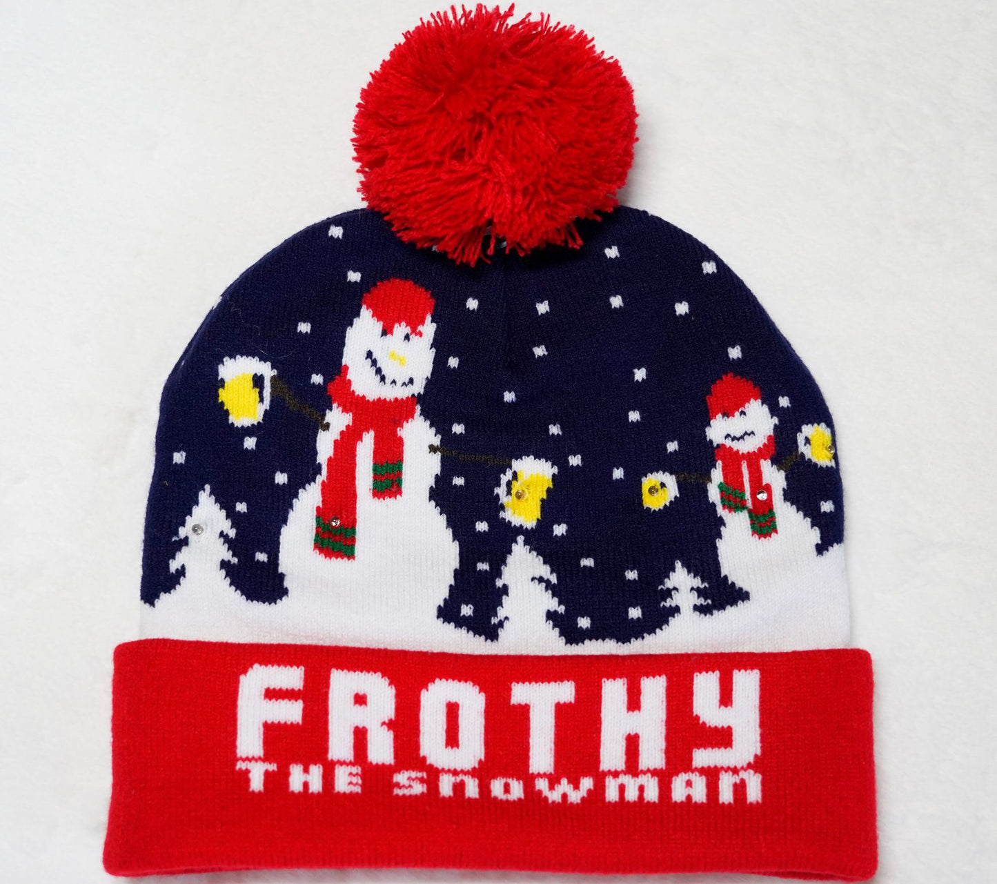 Black Santa Hat LED Knit Christmas Cap with Snowflake Pattern Light Up Beanie