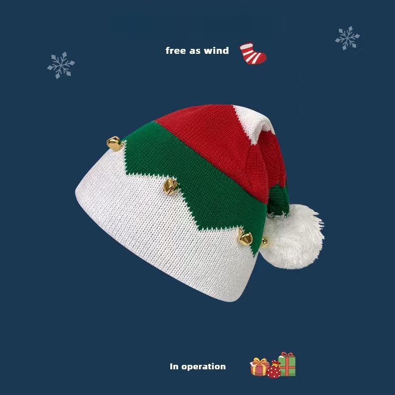 Santa Hats for Adults Womens Mens Knit Claus Winter Bell Pom Party Cap
