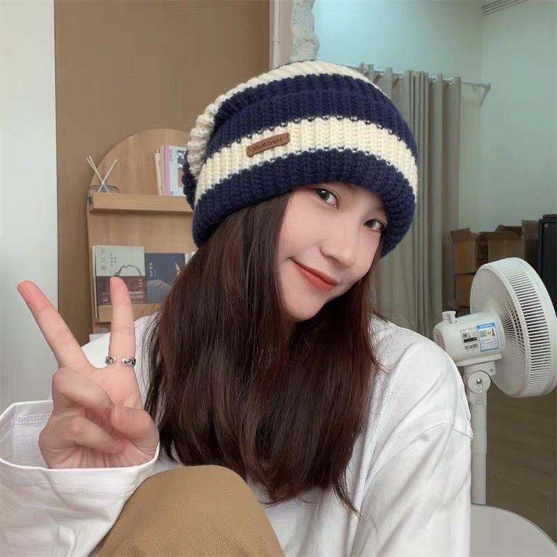 Striped Beanie Cream Tan Knit Winter Hat Soft Cozy Style