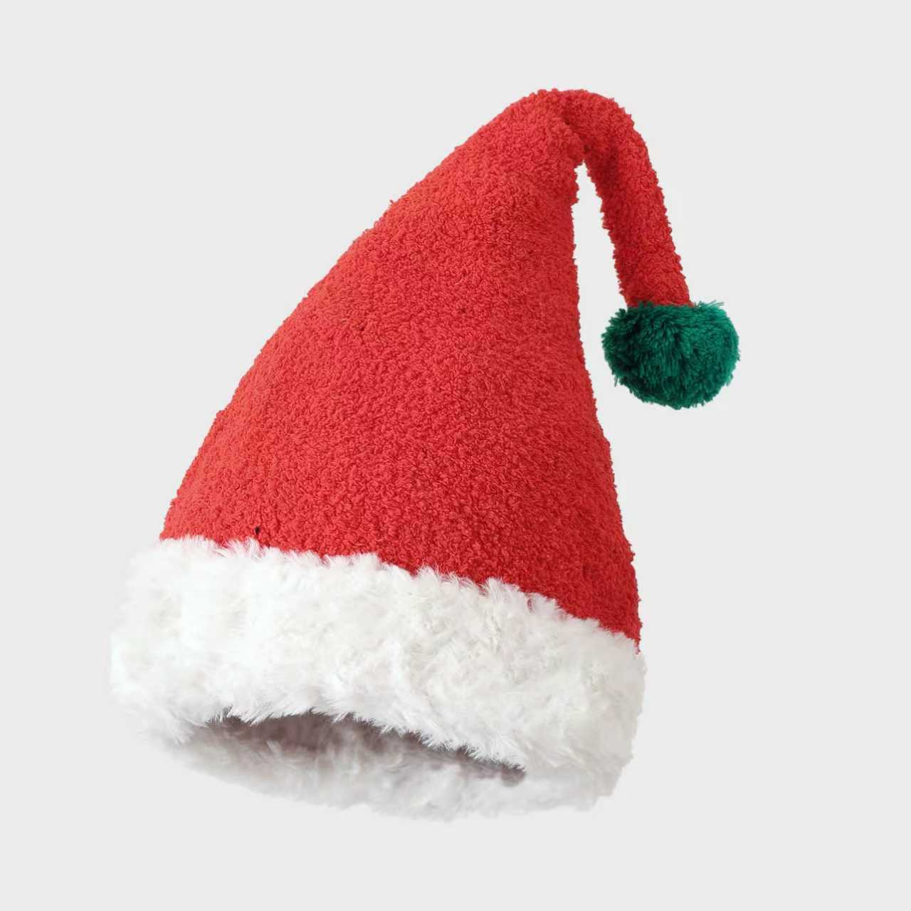Red Santa Hat Fluffy Christmas Cap with Bow Thick Warm Earmuff Holiday Hat