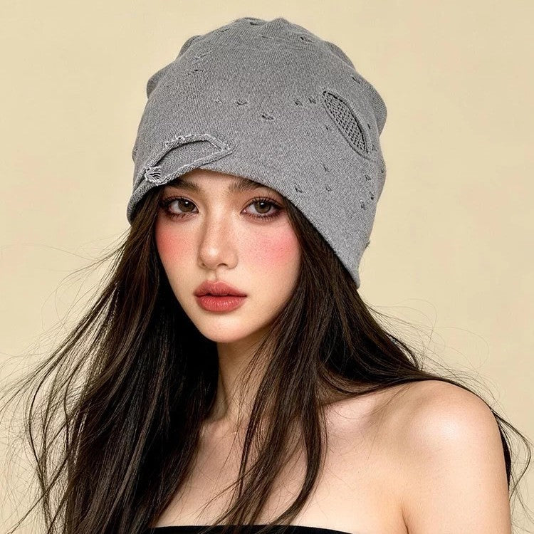 Distressed Beanie Vintage Knit Winter Hat Casual Street Style