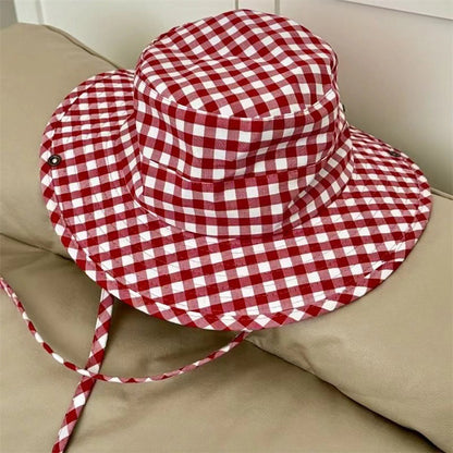 Red and White Bucket Hat – Classic Checkered Design for Men and Women