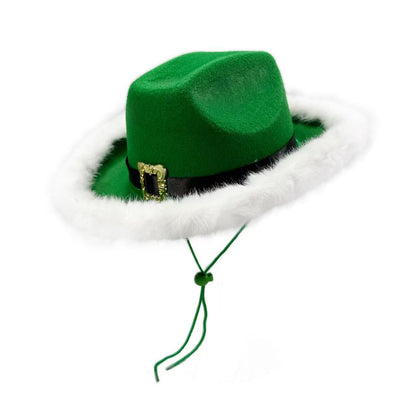 Santa Cowboy Hat Claus Western Style Kids Belt Trim Holiday Party Cap