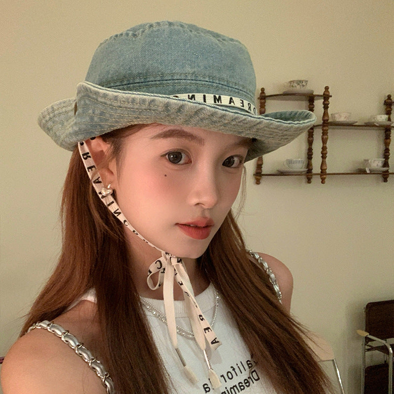 Bucket Hat with Strap | Retro Washed Large Brim Strap Bucket Hat for Women
