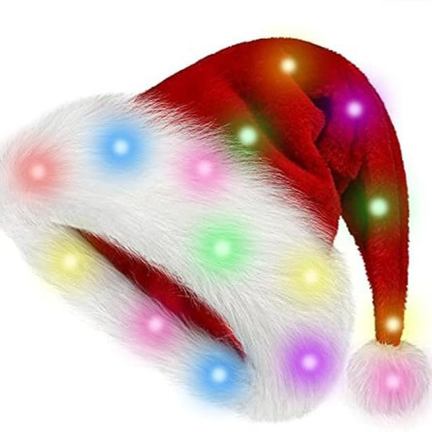 Light Up Santa Hat Festive Sparkle LED Long Plush Handmade Christmas Cap