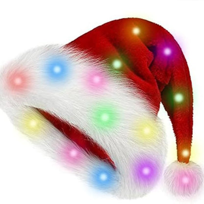 Light Up Santa Hat Festive Sparkle LED Long Plush Handmade Christmas Cap