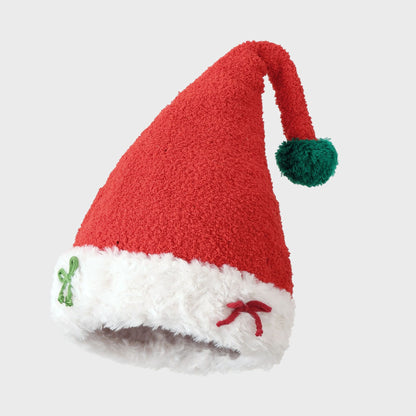 Red Santa Hat Fluffy Christmas Cap with Bow Thick Warm Earmuff Holiday Hat
