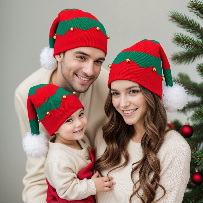 Santa Hats for Adults Womens Mens Knit Claus Winter Bell Pom Party Cap