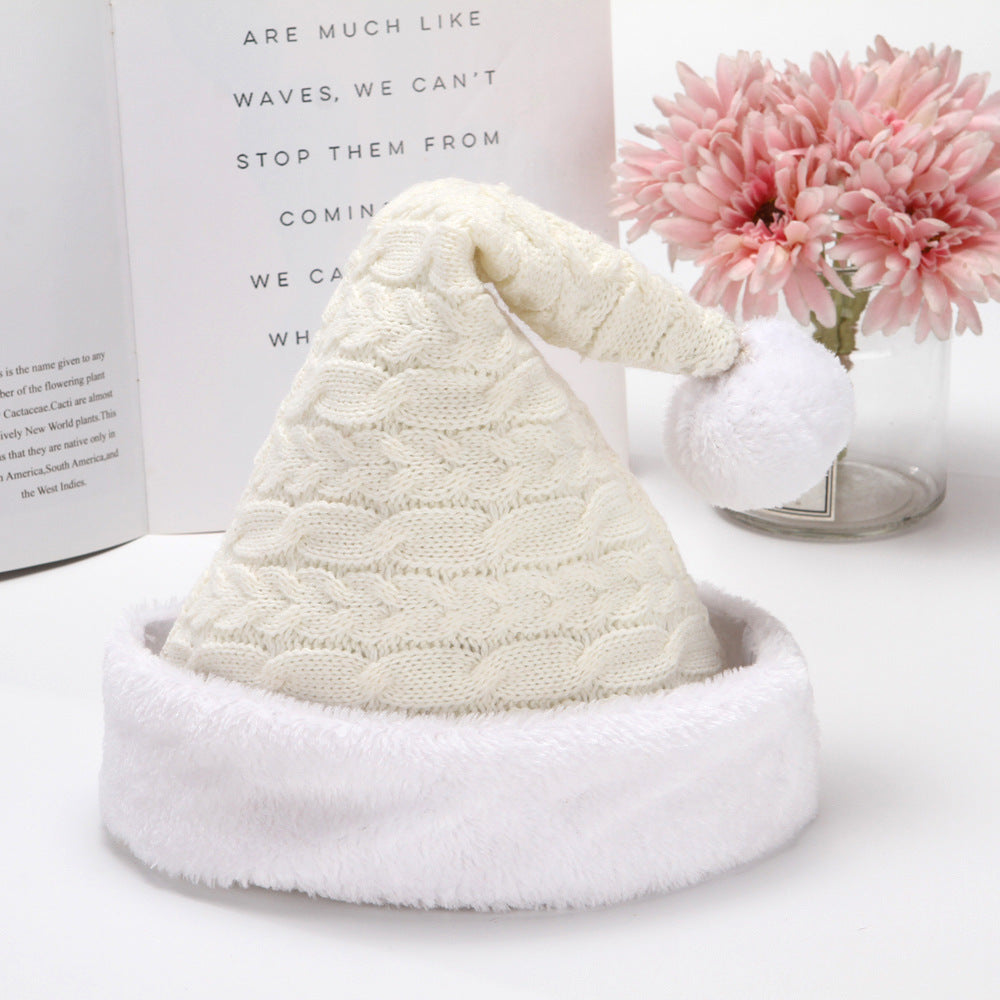 White Santa Hat Cable Knit Winter Holiday Adult Claus Beanie