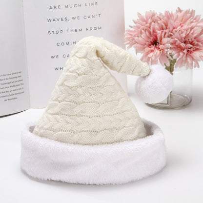 White Santa Hat Cable Knit Winter Holiday Adult Claus Beanie