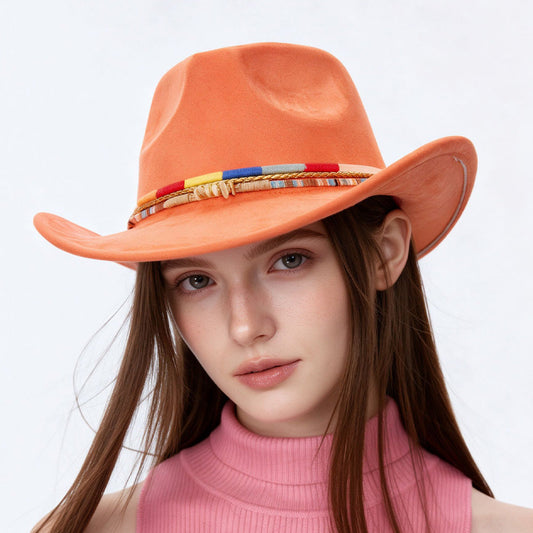 Orange Cowboy Hat Retro Western Style with Upturned Brim