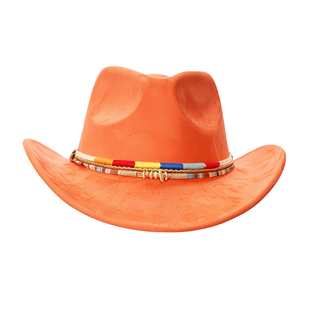 Orange Cowboy Hat Retro Western Style with Upturned Brim