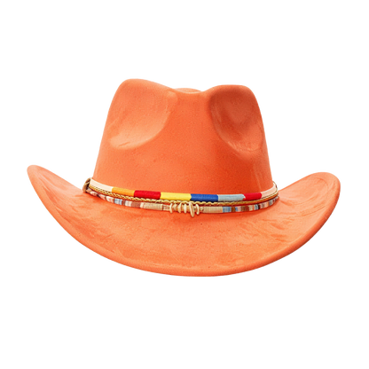 Orange Cowboy Hat Retro Western Style with Upturned Brim