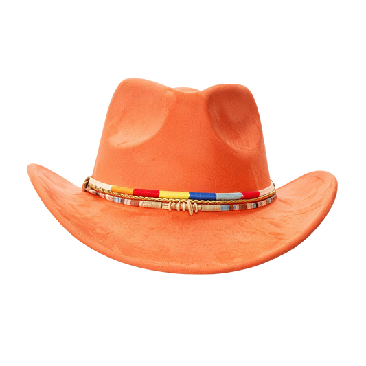 Orange Cowboy Hat Retro Western Style with Upturned Brim