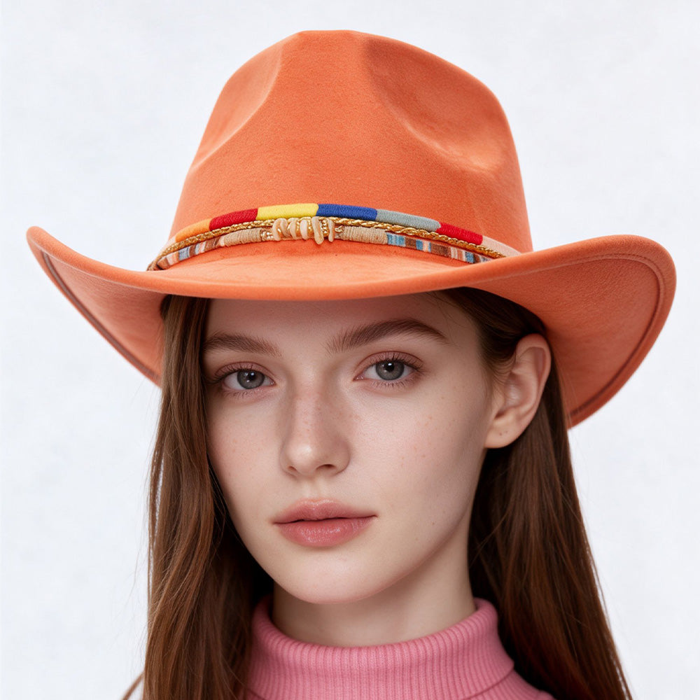 Orange Cowboy Hat Retro Western Style with Upturned Brim