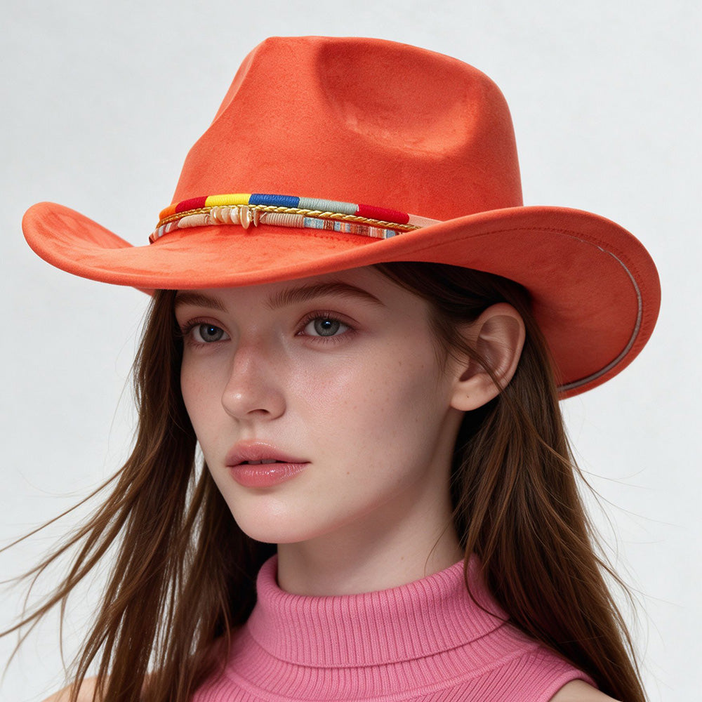 Orange Cowboy Hat Retro Western Style with Upturned Brim