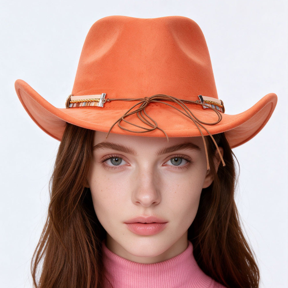 Orange Cowboy Hat Retro Western Style with Upturned Brim
