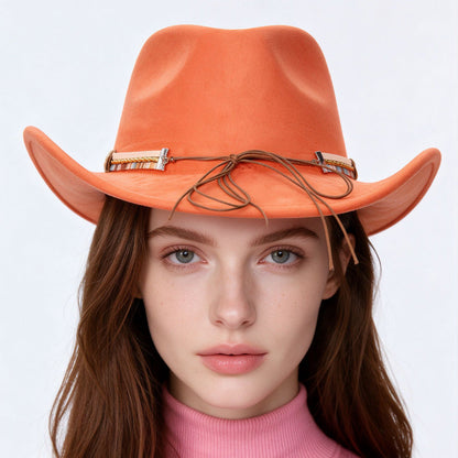 Orange Cowboy Hat Retro Western Style with Upturned Brim