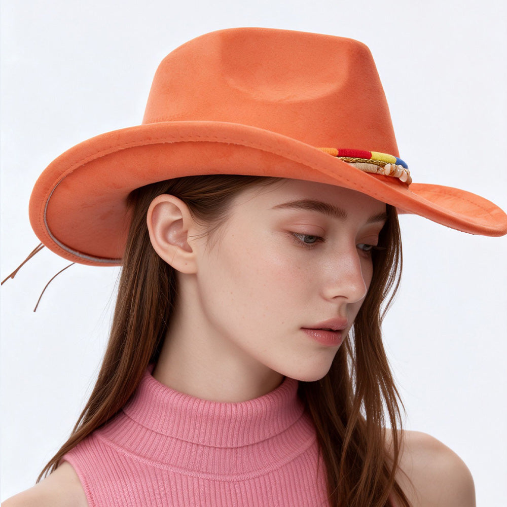 Orange Cowboy Hat Retro Western Style with Upturned Brim