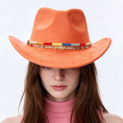 Orange Cowboy Hat Retro Western Style with Upturned Brim