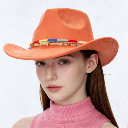 Orange Cowboy Hat Retro Western Style with Upturned Brim