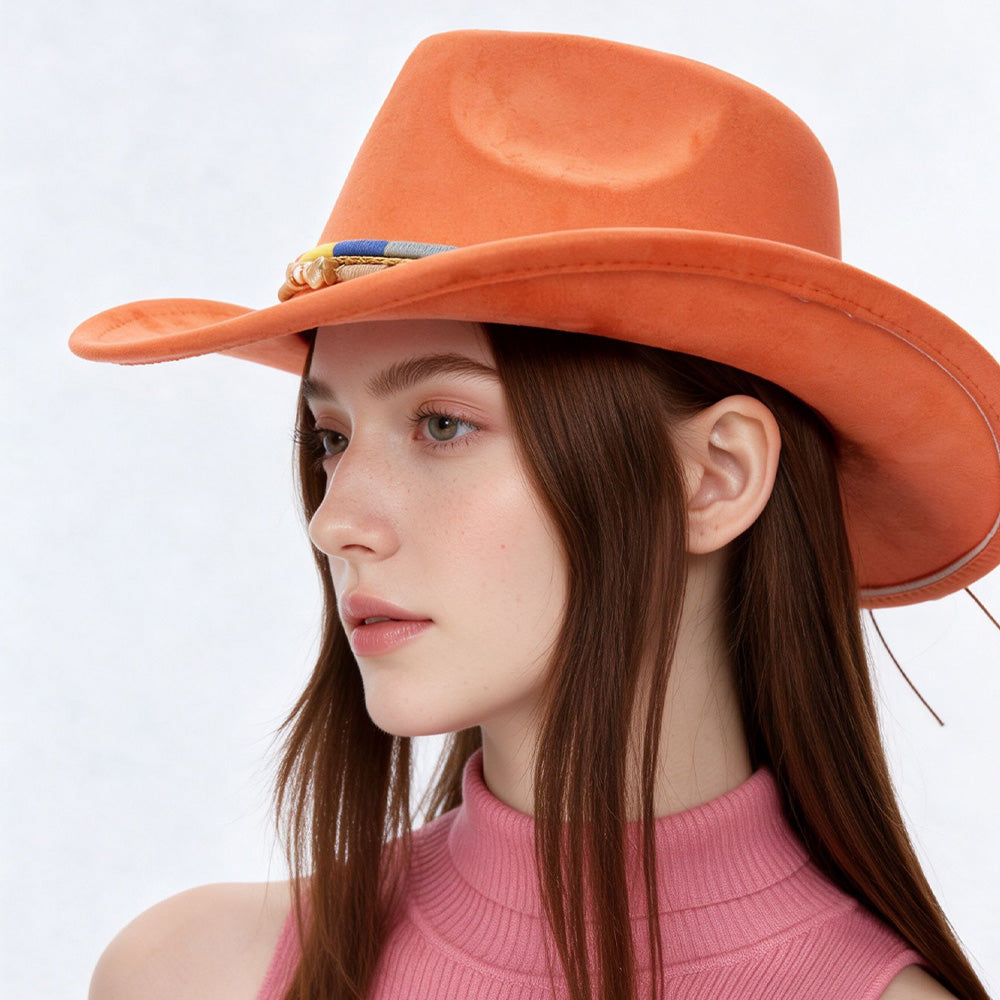 Orange Cowboy Hat Retro Western Style with Upturned Brim