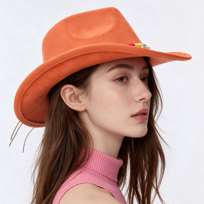 Orange Cowboy Hat Retro Western Style with Upturned Brim