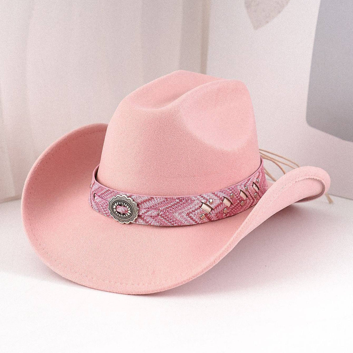 Pink Cowboy Hat Vintage Embossed Band Wide Brim Western Style