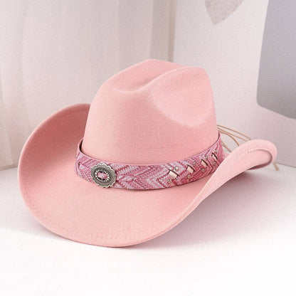 Pink Cowboy Hat Vintage Embossed Band Wide Brim Western Style