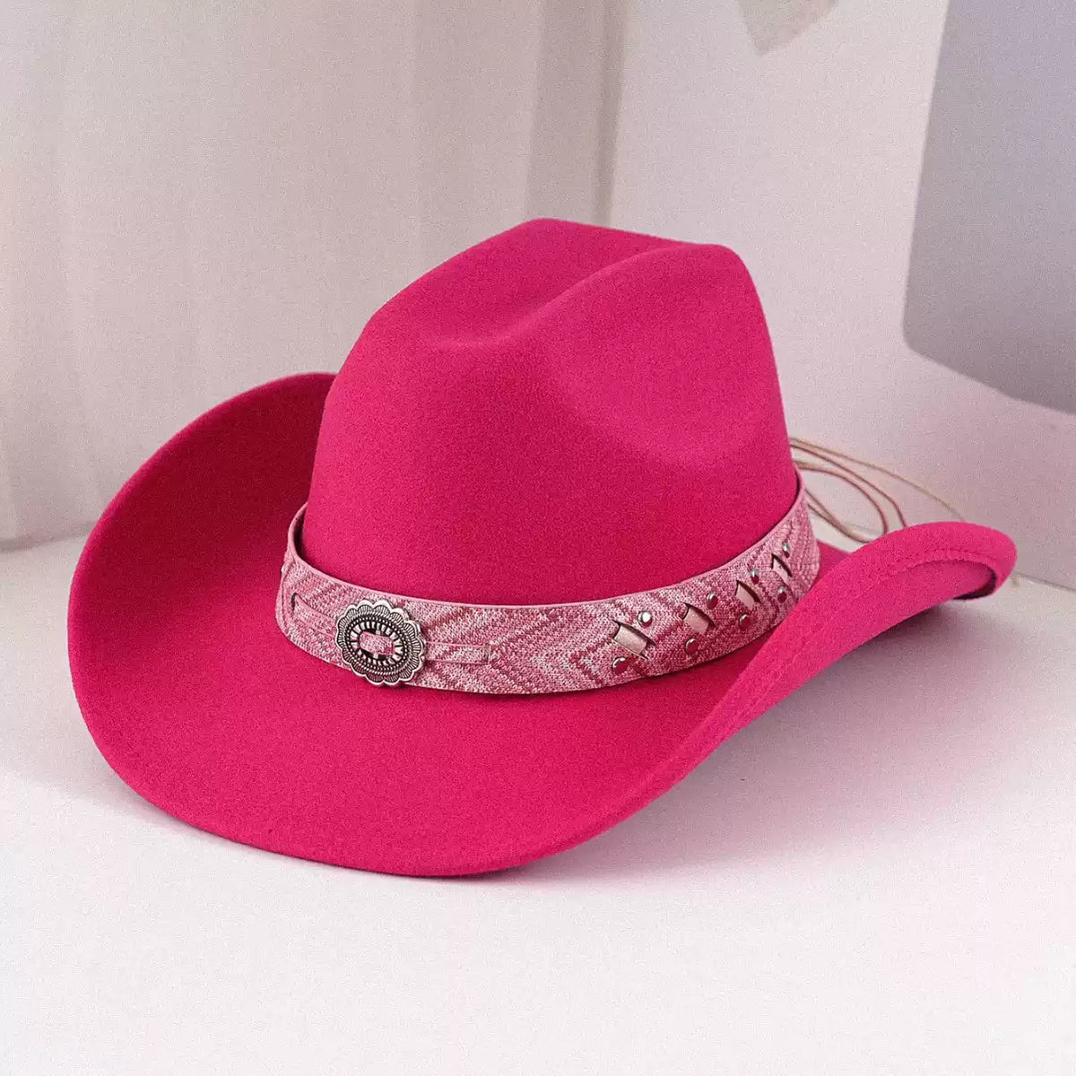 Pink Cowboy Hat Vintage Embossed Band Wide Brim Western Style