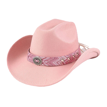 Pink Cowboy Hat Vintage Embossed Band Wide Brim Western Style