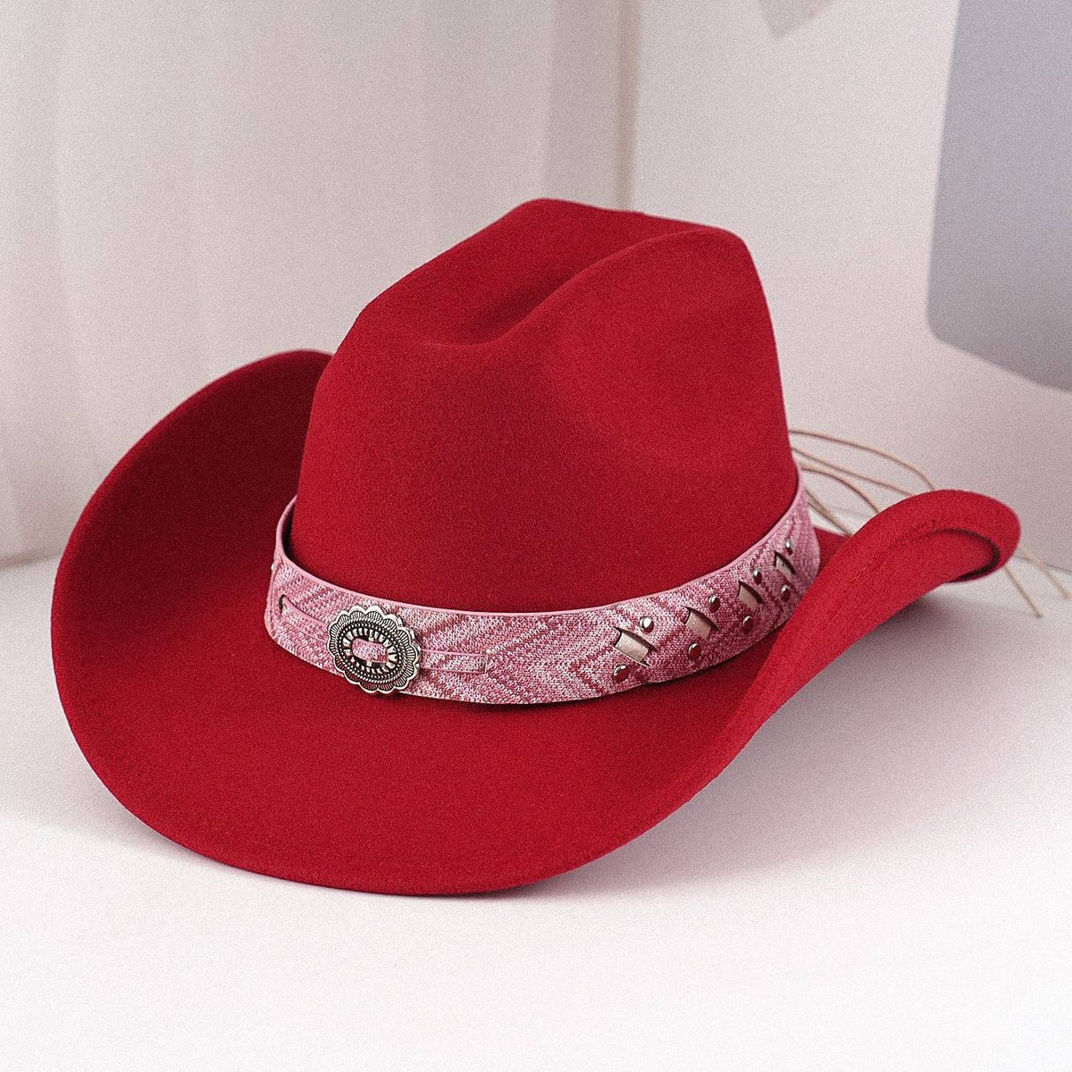 Pink Cowboy Hat Vintage Embossed Band Wide Brim Western Style
