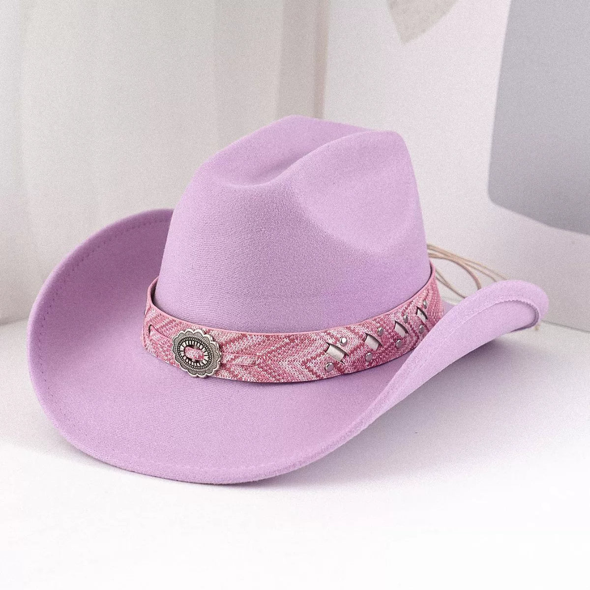 Pink Cowboy Hat Vintage Embossed Band Wide Brim Western Style