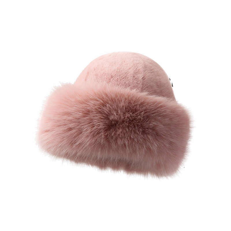 Pink Fur Bucket Hat – Soft Faux Fur Winter Hat for Women