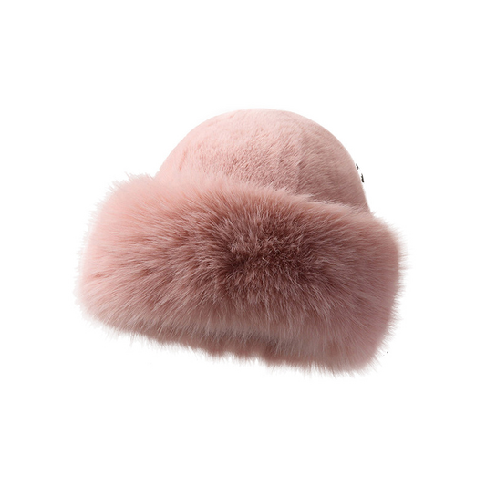 Pink Fur Bucket Hat – Soft Faux Fur Winter Hat for Women