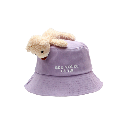 Purple Bucket Hat with Cute Bear and Letter Embroidery – Wide Brim Sun Hat for Women & Girls