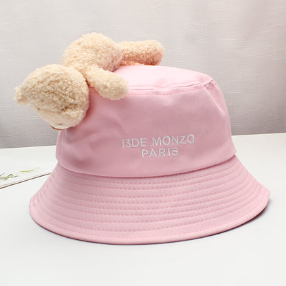 Purple Bucket Hat with Cute Bear and Letter Embroidery – Wide Brim Sun Hat for Women & Girls