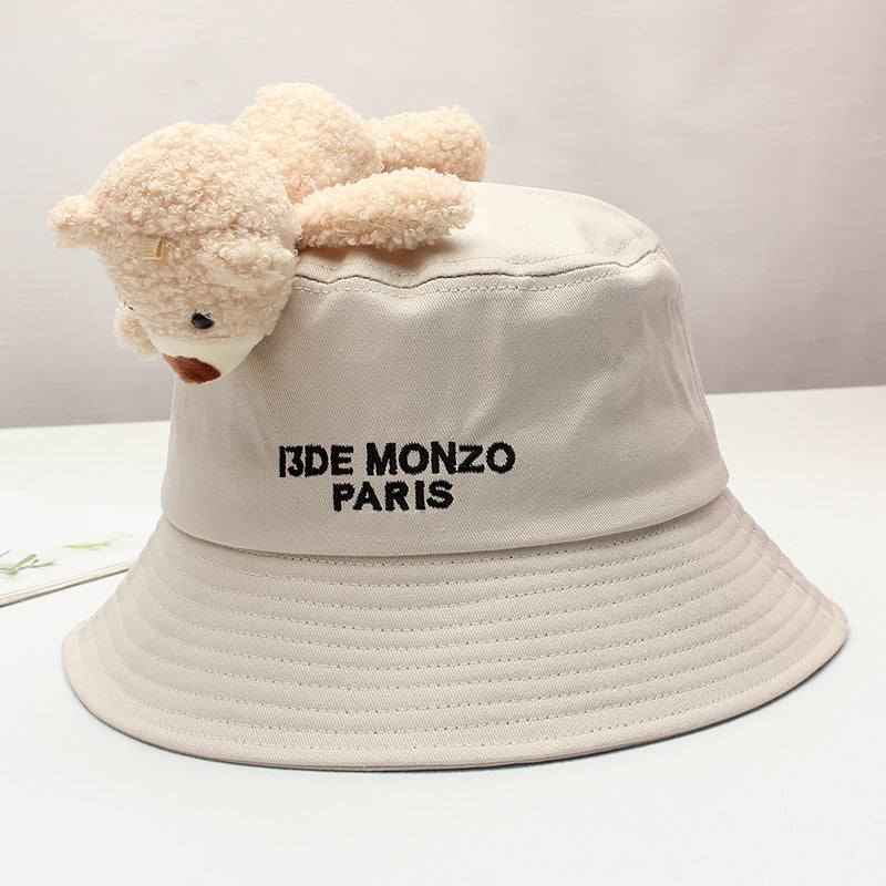 Purple Bucket Hat with Cute Bear and Letter Embroidery – Wide Brim Sun Hat for Women & Girls