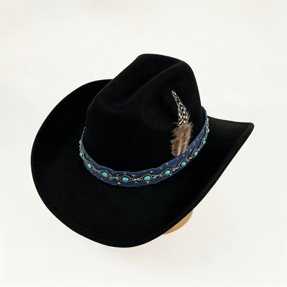 Purple Cowboy Hat Vintage Embroidered Western Style Wide Brim