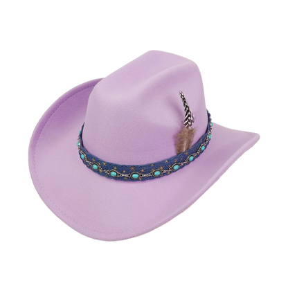 Purple Cowboy Hat Vintage Embroidered Western Style Wide Brim