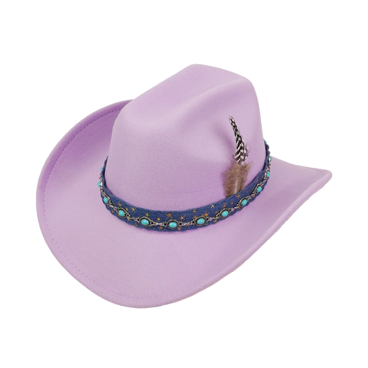 Purple Cowboy Hat Vintage Embroidered Western Style Wide Brim