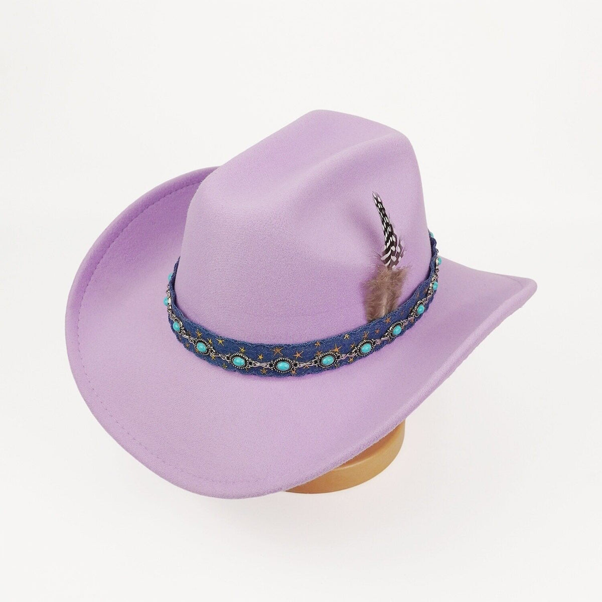 Purple Cowboy Hat Vintage Embroidered Western Style Wide Brim