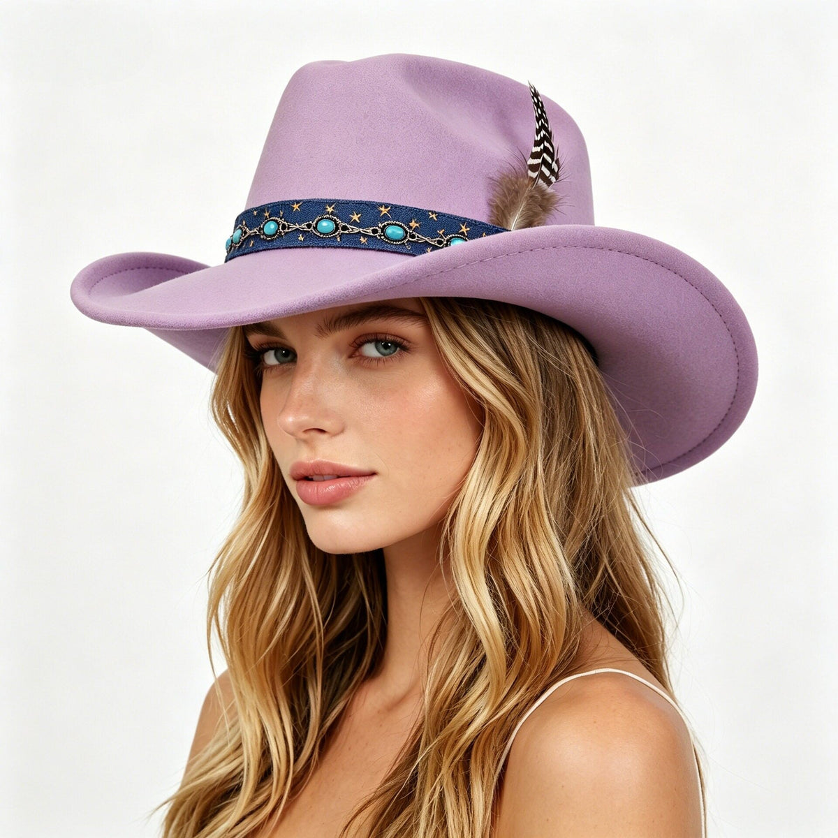 Purple Cowboy Hat Vintage Embroidered Western Style Wide Brim