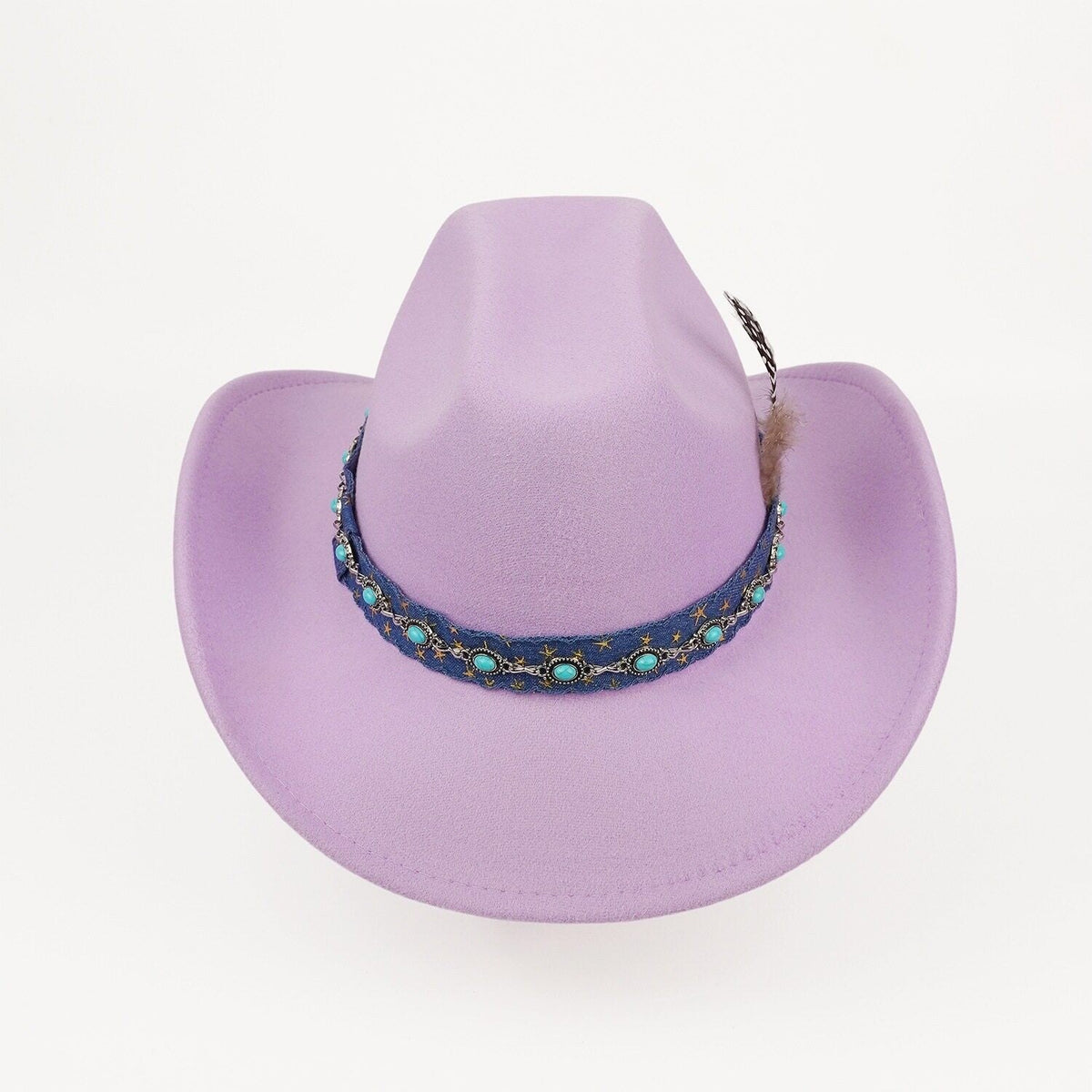 Purple Cowboy Hat Vintage Embroidered Western Style Wide Brim