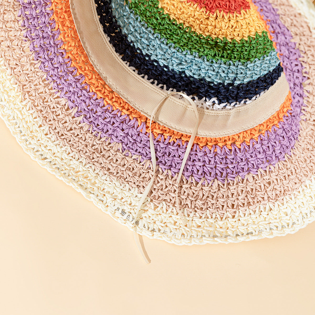 Rainbow Colorful Straw Bucket Hat Breathable Summer Sun Hat for Women
