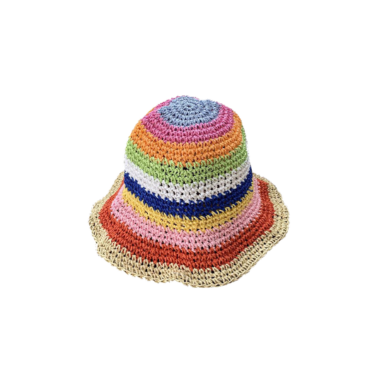 Rainbow Colorful Straw Bucket Hat Breathable Summer Sun Hat for Women