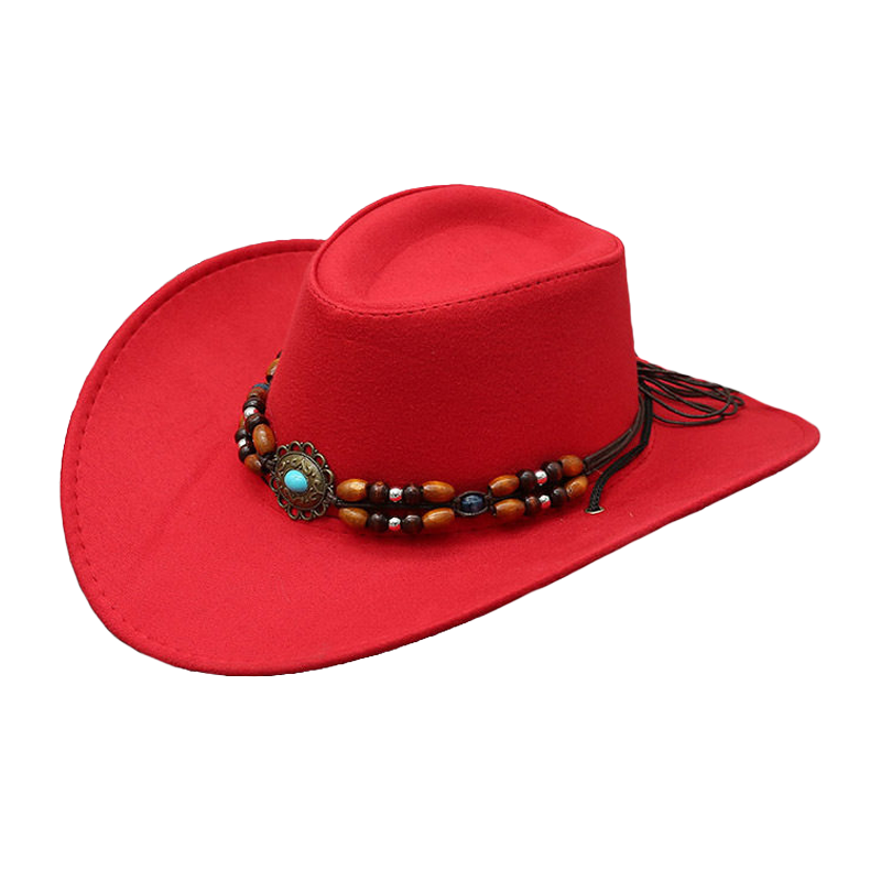 Red Cowboy Hat Vintage Western Style with Wide Brim