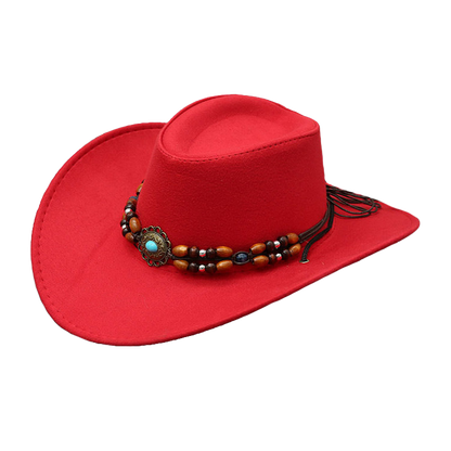Red Cowboy Hat Vintage Western Style with Wide Brim