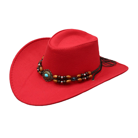 Red Cowboy Hat Vintage Western Style with Wide Brim