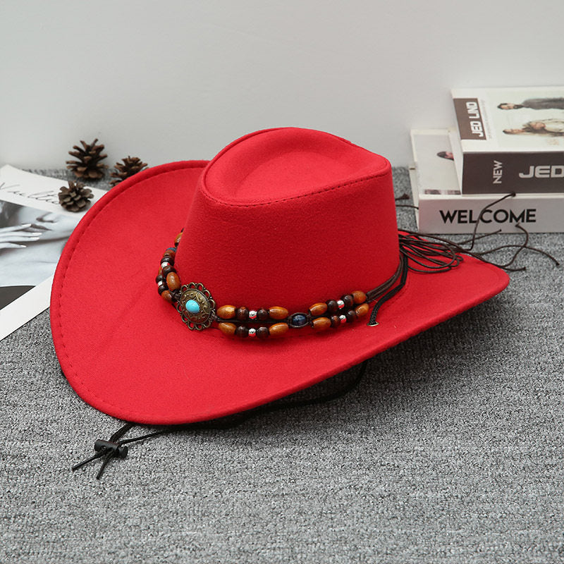 Red Cowboy Hat Vintage Western Style with Wide Brim